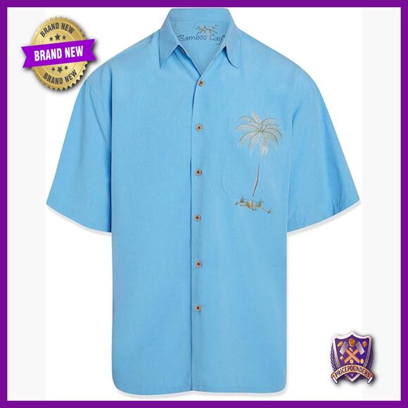 Men's Short Sleeve Embroidered Button Down Shirt Modal Blend Relaxed Fit